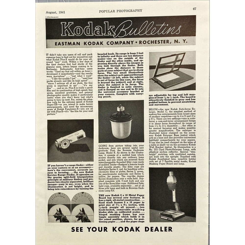 Eastman Kodak Co. "Kodak Bulletins: Introduces New Products" Vtg Print Ad 1941